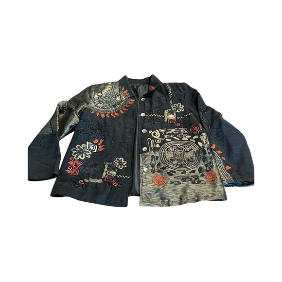 Vintage Chico’s Women's Silk Asian Embroidered Button Front Jacket Plus Size - Picture 1 of 7